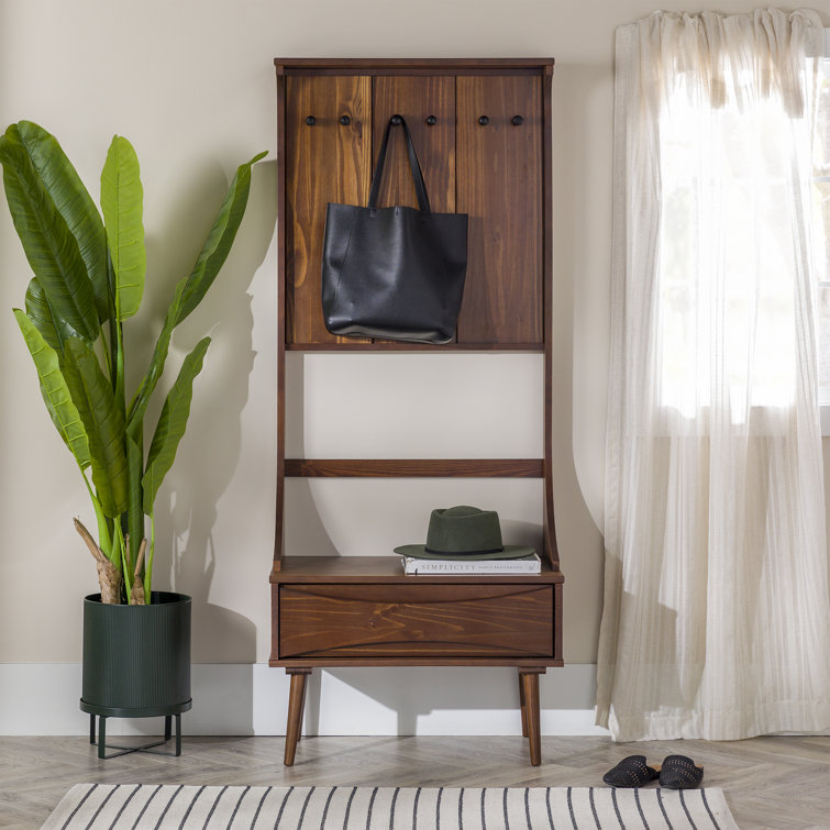 Corrigan Studio® Malena Pine Solid Wood Hall Tree with Bench and Shoe